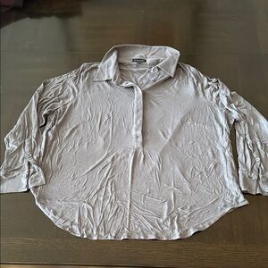 Universal Standard Light Gray Button-Front Relaxed Polo Shirt